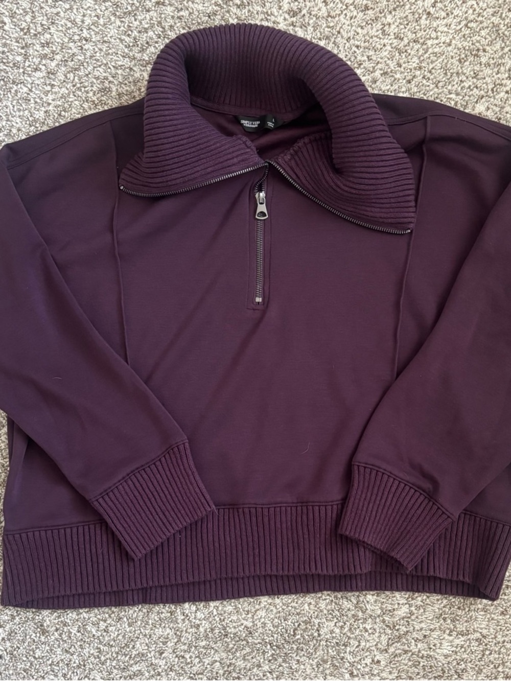 Simply Vera Wang Plum Quarter Zip Sweater Size L Soft Ribbed Cozy Pullover